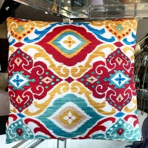 NEW Bold Abstract Mandala Yellow Red Blue Green Velvet Like Throw Pillow